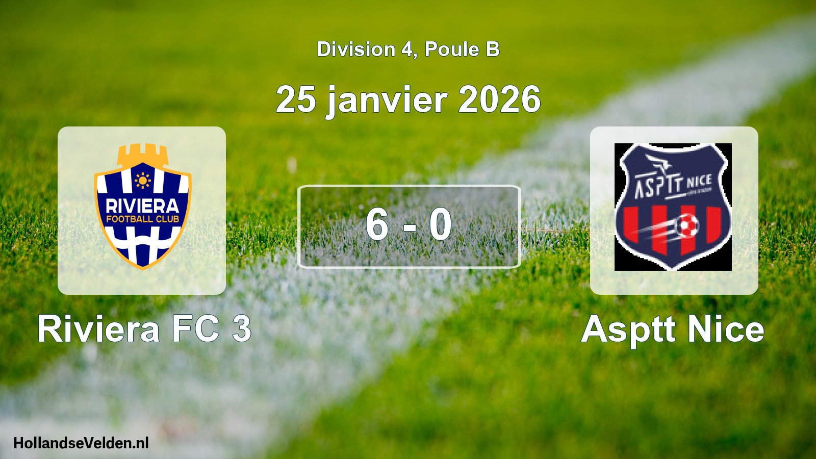 Gespeelde wedstrijd: Riviera FC 3 - Asptt Nice 6 - 0 (25 januari 2026)