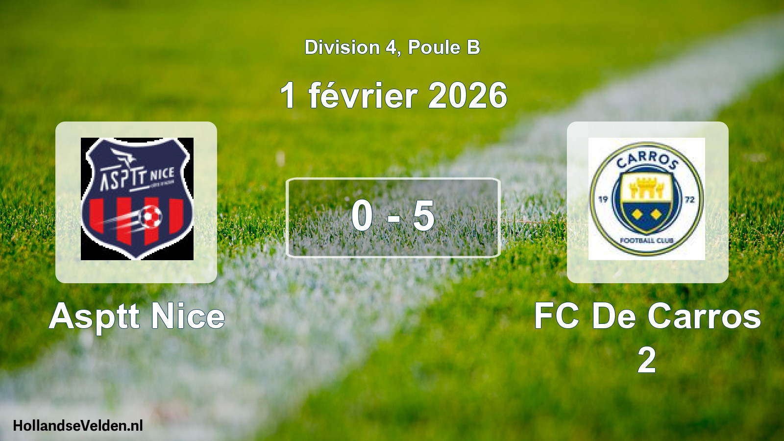Gespeelde wedstrijd: Asptt Nice - FC De Carros 2 0 - 5 (1 februari 2026)