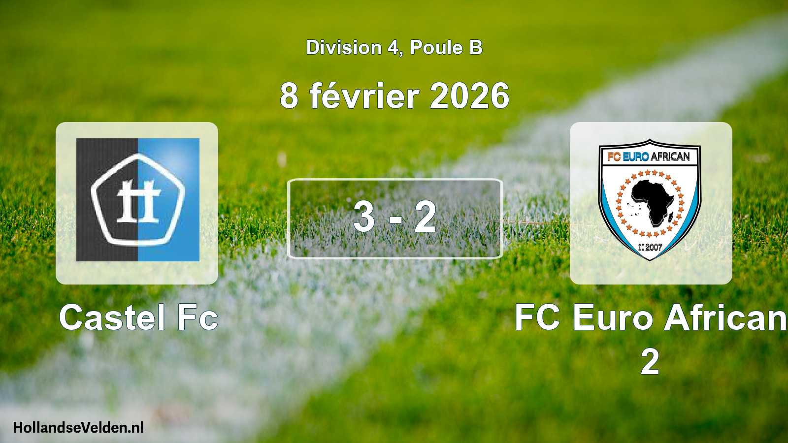 Gespeelde wedstrijd: Castel Fc - FC Euro African 2 3 - 2 (8 februari 2026)