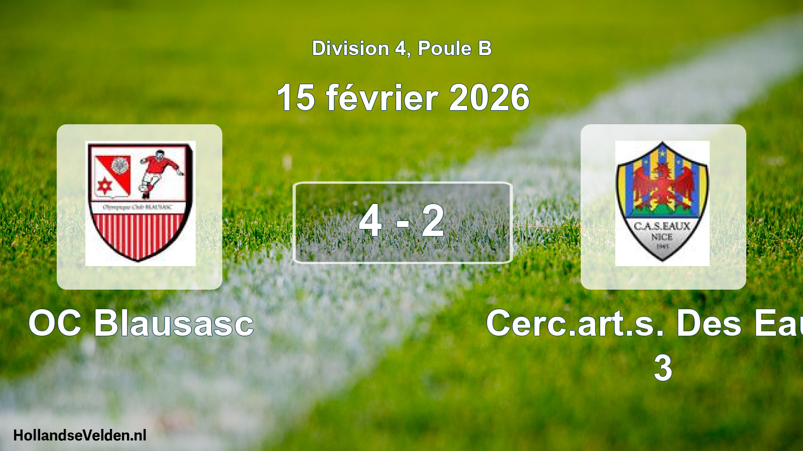 Gespeelde wedstrijd: OC Blausasc - Cerc.art.s. Des Eaux 3 4 - 2 (15 februari 2026)
