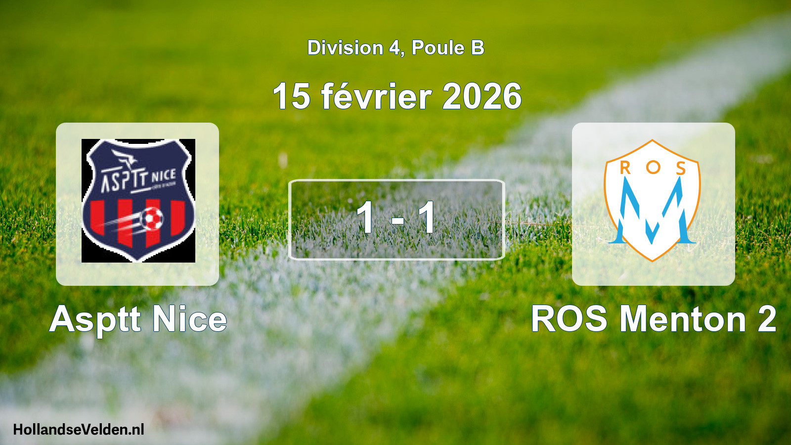 Gespeelde wedstrijd: Asptt Nice - ROS Menton 2 1 - 1 (15 februari 2026)