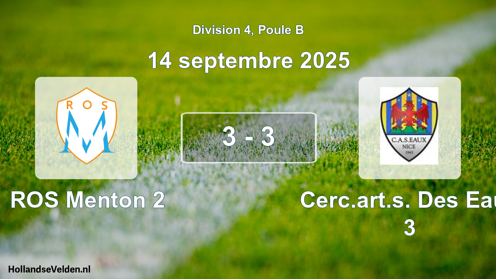 Gespeelde wedstrijd: ROS Menton 2 - Cerc.art.s. Des Eaux 3 3 - 3 (14 september 2025)
