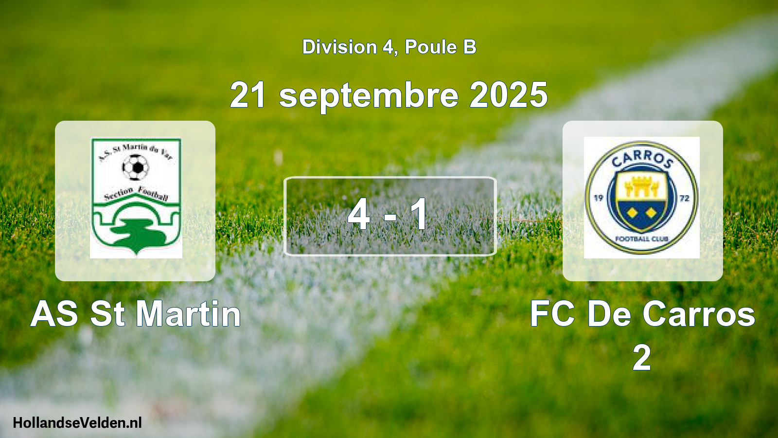 Gespeelde wedstrijd: AS St Martin - FC De Carros 2 4 - 1 (21 september 2025)