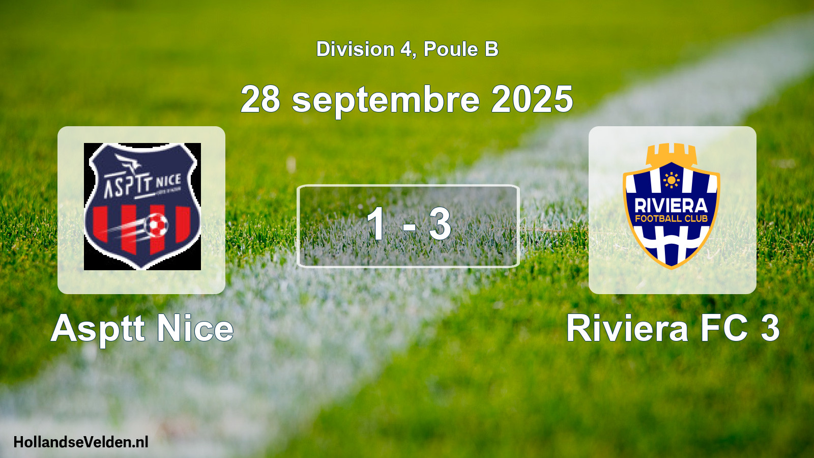 Gespeelde wedstrijd: Asptt Nice - Riviera FC 3 1 - 3 (28 september 2025)