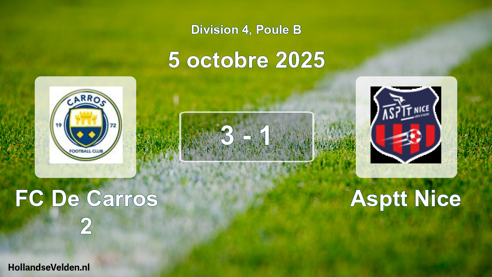 Gespeelde wedstrijd: FC De Carros 2 - Asptt Nice 3 - 1 (5 oktober 2025)