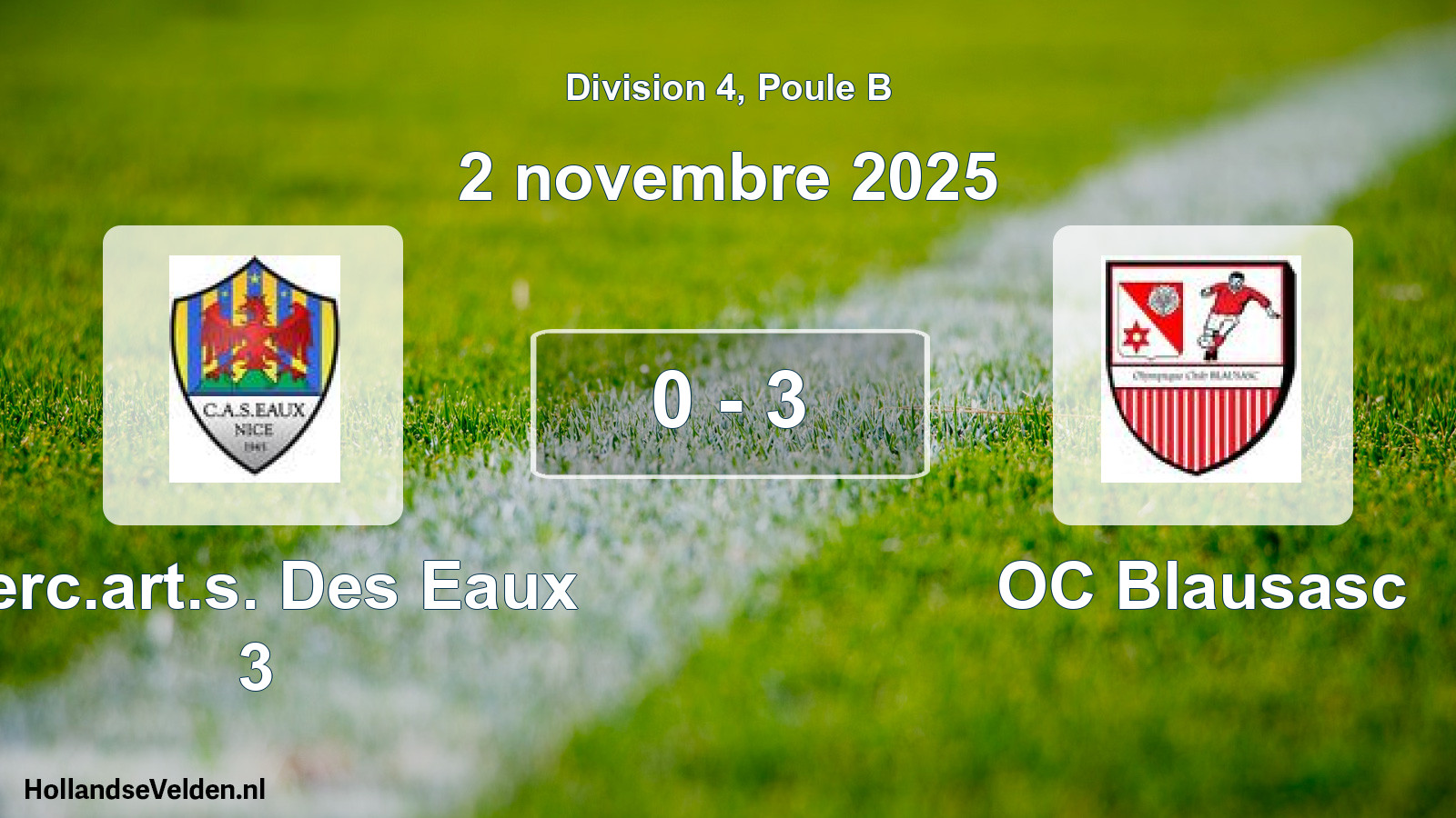 Gespeelde wedstrijd: Cerc.art.s. Des Eaux 3 - OC Blausasc 0 - 3 (2 november 2025)