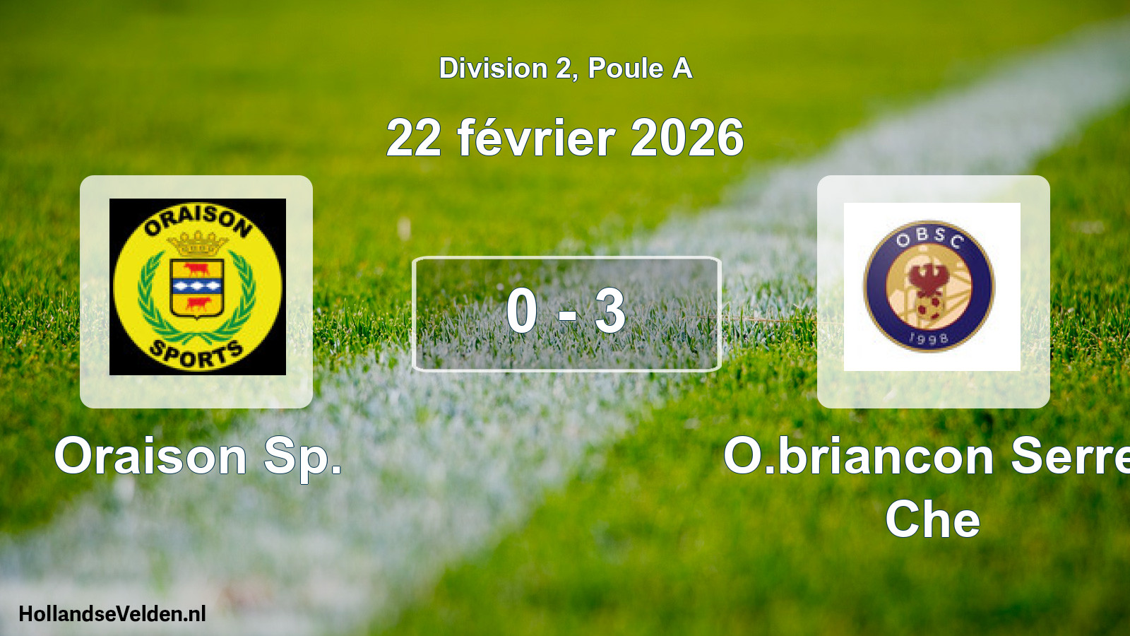 Total number of matches played: Oraison Sp. - O.briancon Serre Che 0 - 3 (22 February 2026)