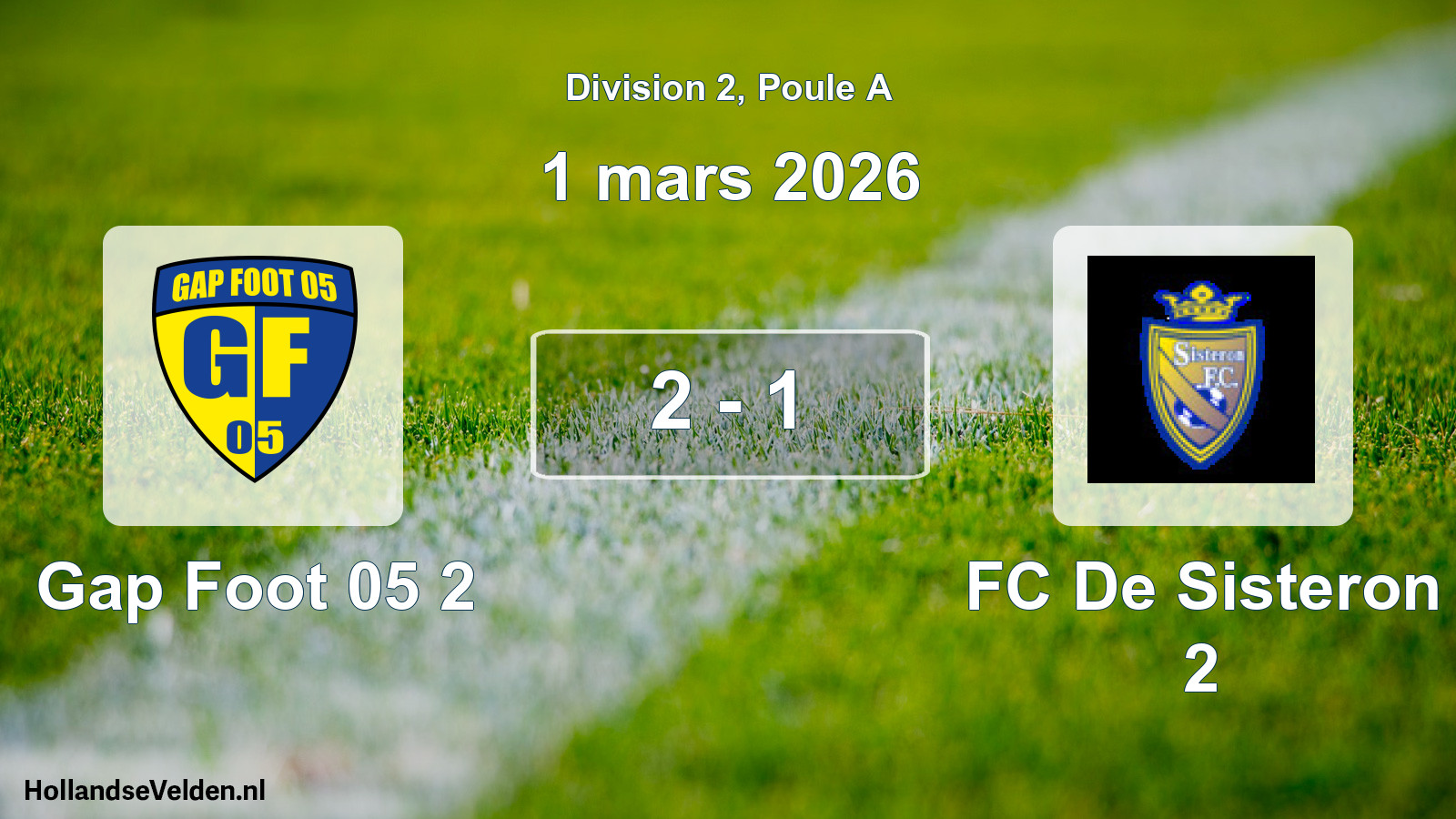 Total number of matches played: Gap Foot 05 2 - FC De Sisteron 2 2 - 1 (1 March 2026)