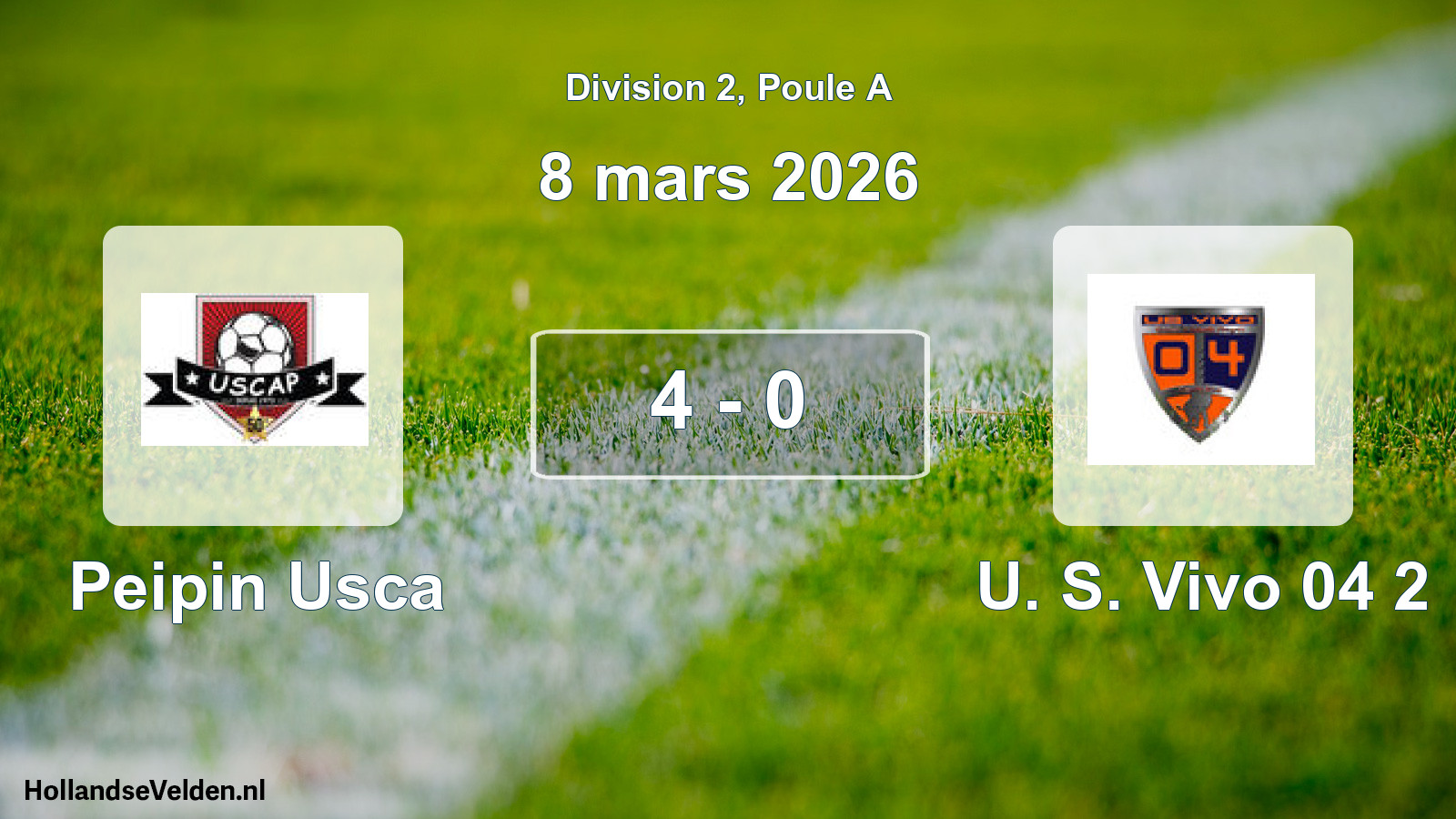 Total number of matches played: Peipin Usca - U. S. Vivo 04 2 4 - 0 (8 March 2026)