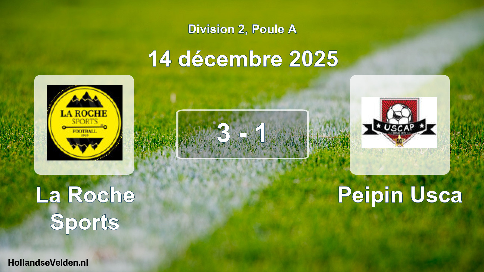 Total number of matches played: La Roche Sports - Peipin Usca 3 - 1 (14 December 2025)