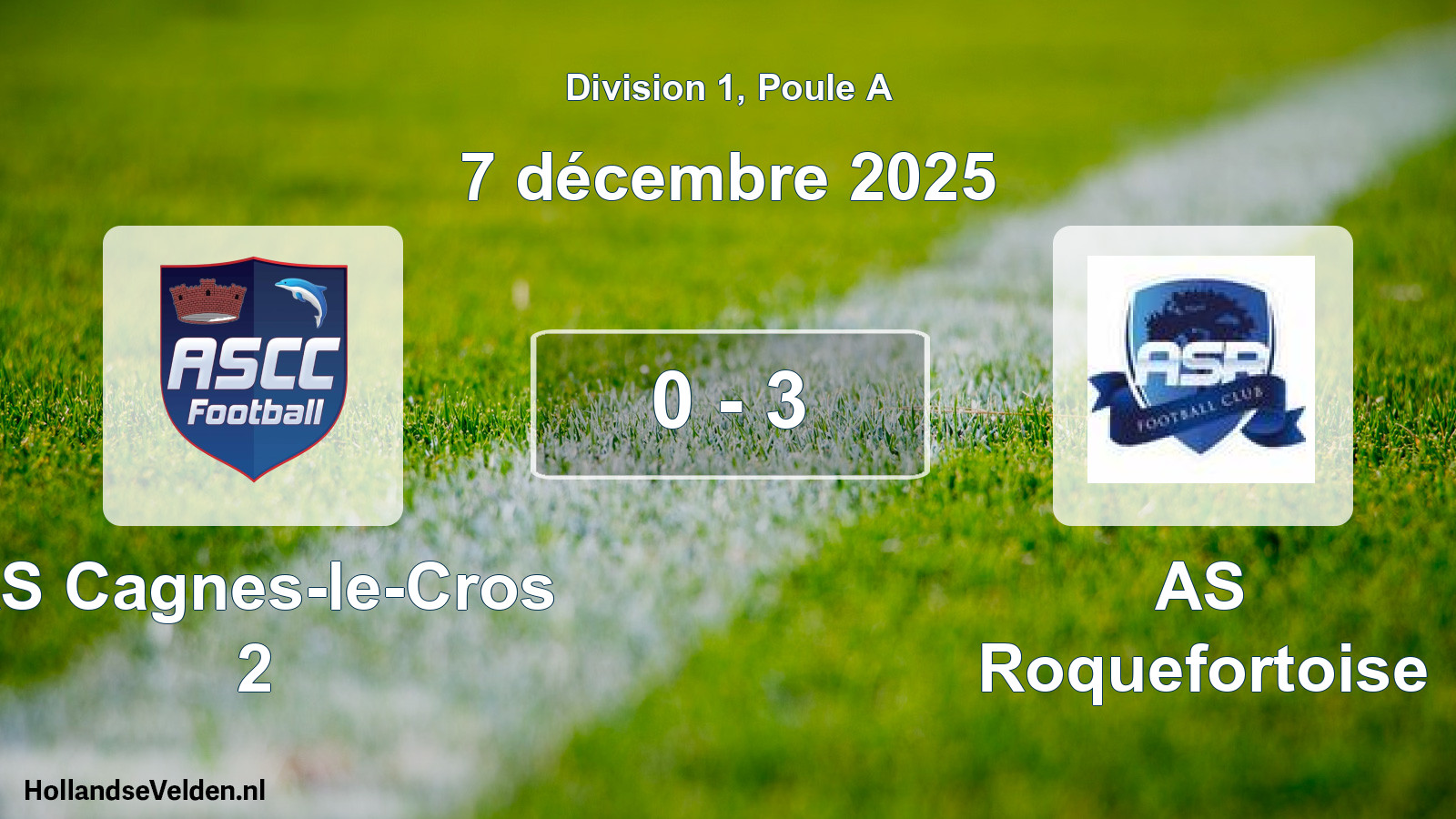 Match joué: AS Cagnes-le-Cros 2 - AS Roquefortoise 0 - 3 (7 décembre 2025)