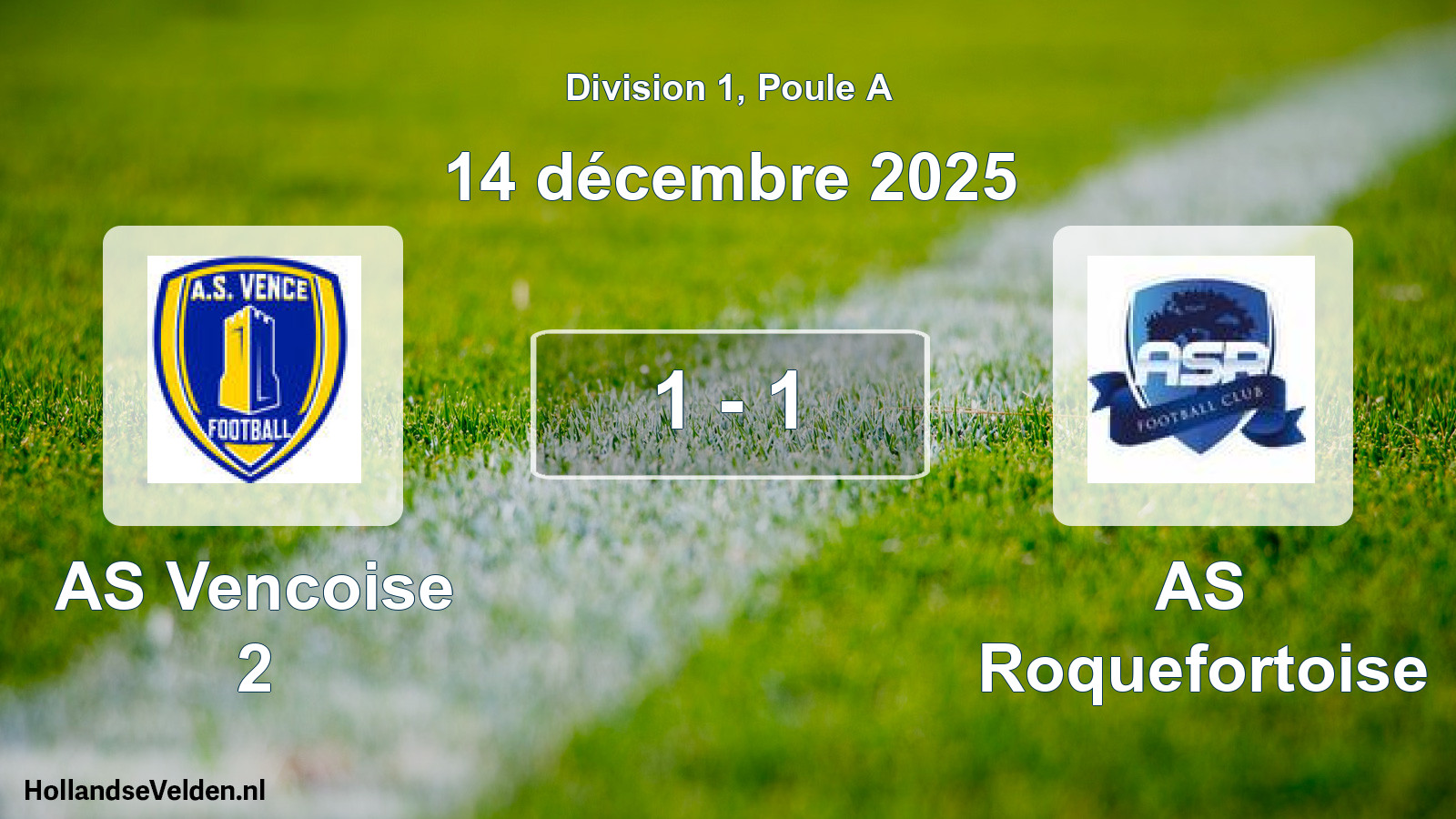 Match joué: AS Vencoise 2 - AS Roquefortoise 1 - 1 (14 décembre 2025)