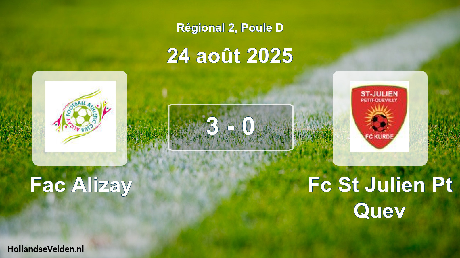 Gespeelde wedstrijd: Fac Alizay - Fc St Julien Pt Quev 3 - 0 (24 août 2025)