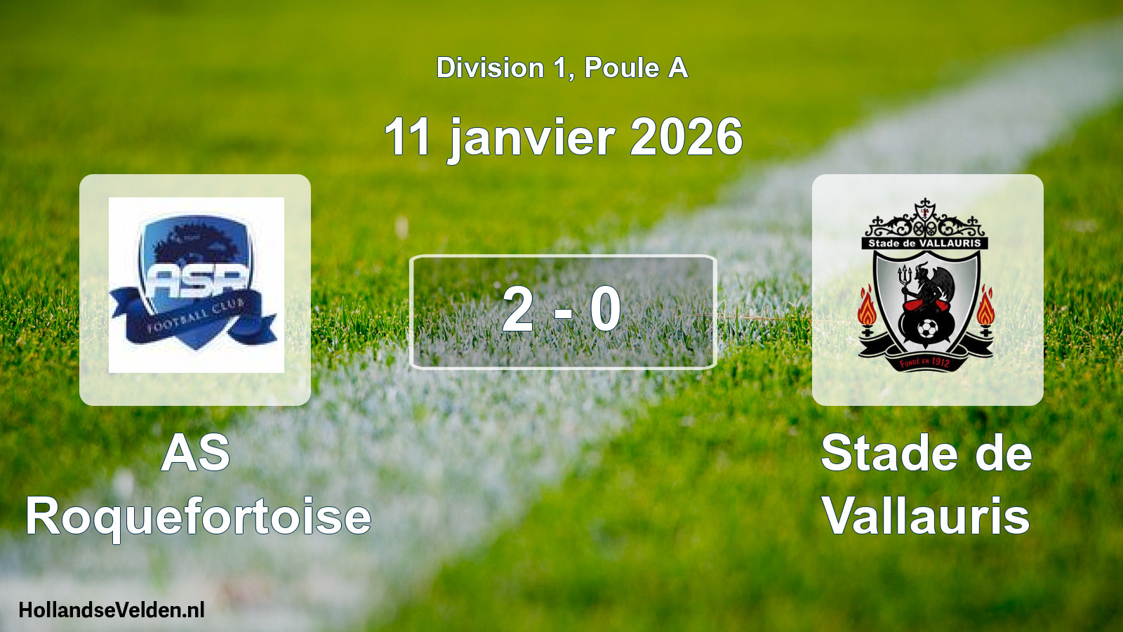 Match joué: AS Roquefortoise - Stade de Vallauris 2 - 0 (11 janvier 2026)