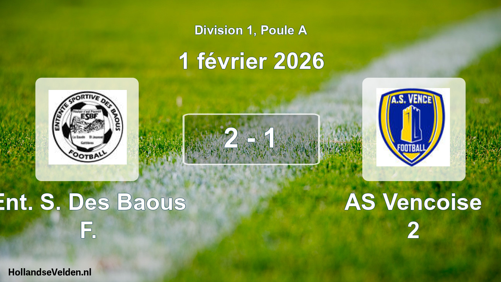 Match joué: Ent. S. Des Baous F. - AS Vencoise 2 2 - 1 (1 février 2026)