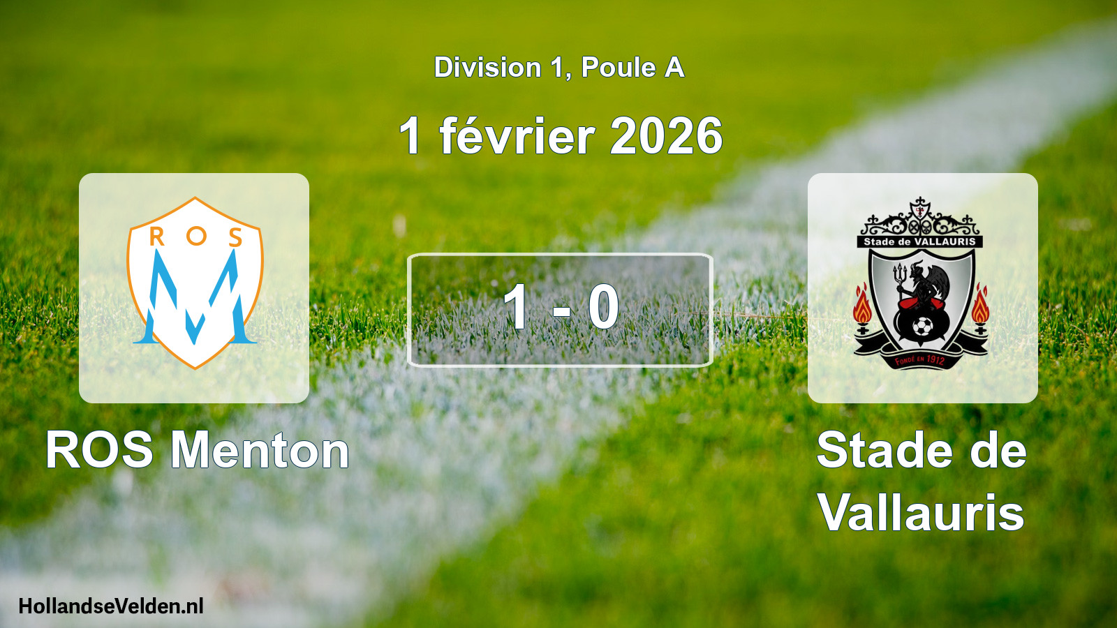 Match joué: ROS Menton - Stade de Vallauris 1 - 0 (1 février 2026)