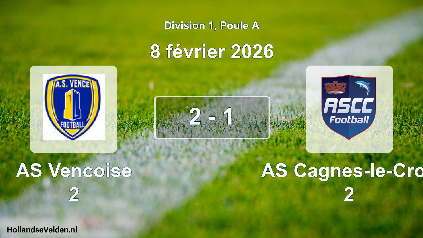 Match joué: AS Vencoise 2 - AS Cagnes-le-Cros 2 2 - 1 (8 février 2026)