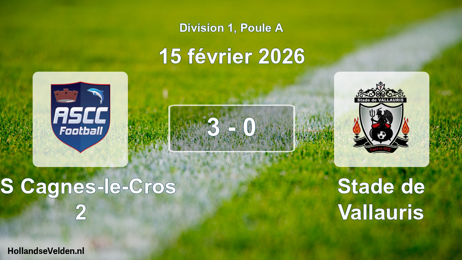 Match joué: AS Cagnes-le-Cros 2 - Stade de Vallauris 3 - 0 (15 février 2026)