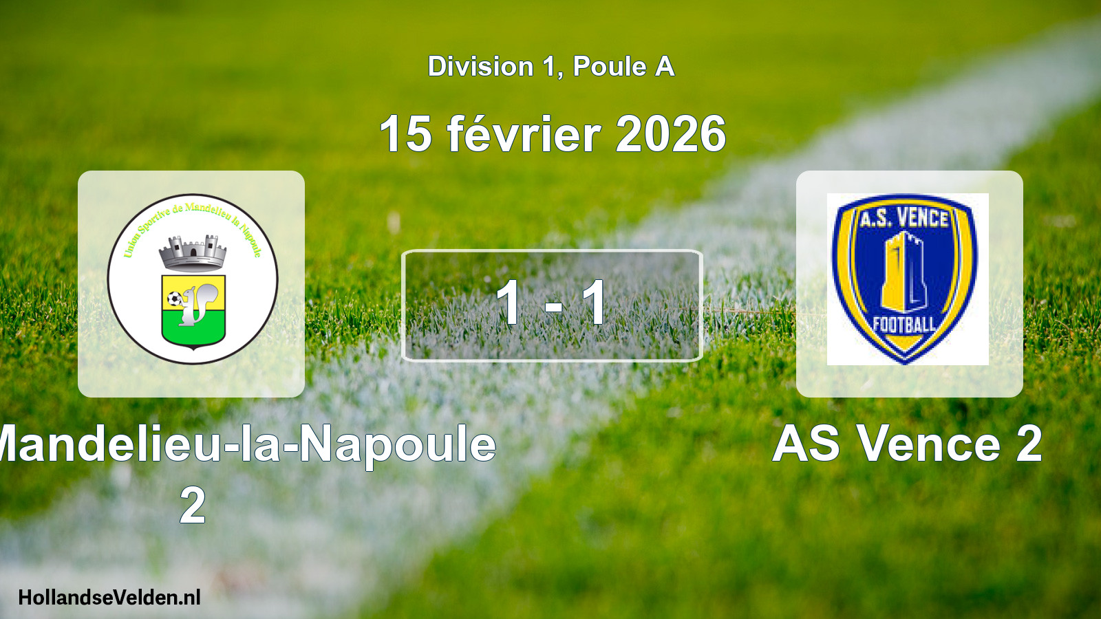 Match joué: US Mandelieu-la-Napoule 2 - AS Vencoise 2 1 - 1 (15 février 2026)
