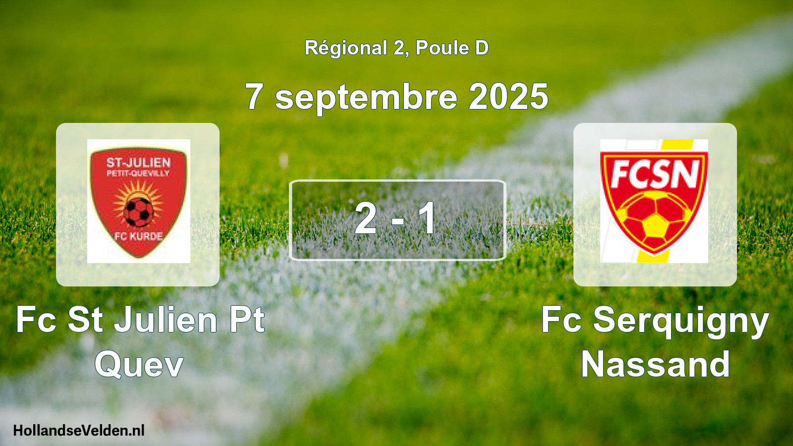 Gespeelde wedstrijd: Fc St Julien Pt Quev - Fc Serquigny Nassand 2 - 1 (7 septembre 2025)