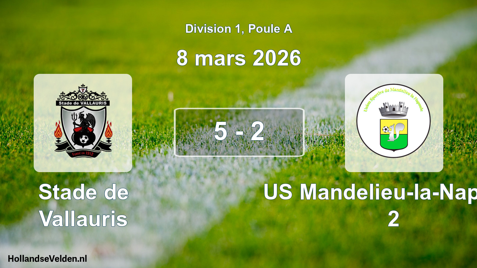Match joué: Stade de Vallauris - US Mandelieu-la-Napoule 2 5 - 2 (8 mars 2026)