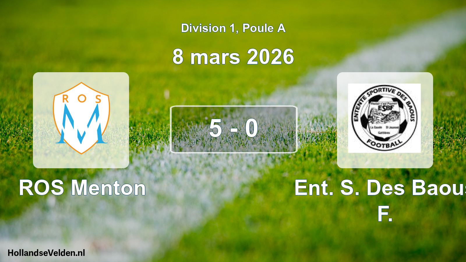 Match joué: ROS Menton - Ent. S. Des Baous F. 5 - 0 (8 mars 2026)