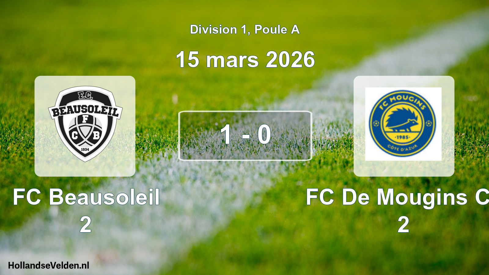 Match joué: FC Beausoleil 2 - FC De Mougins Ca 2 1 - 0 (15 mars 2026)