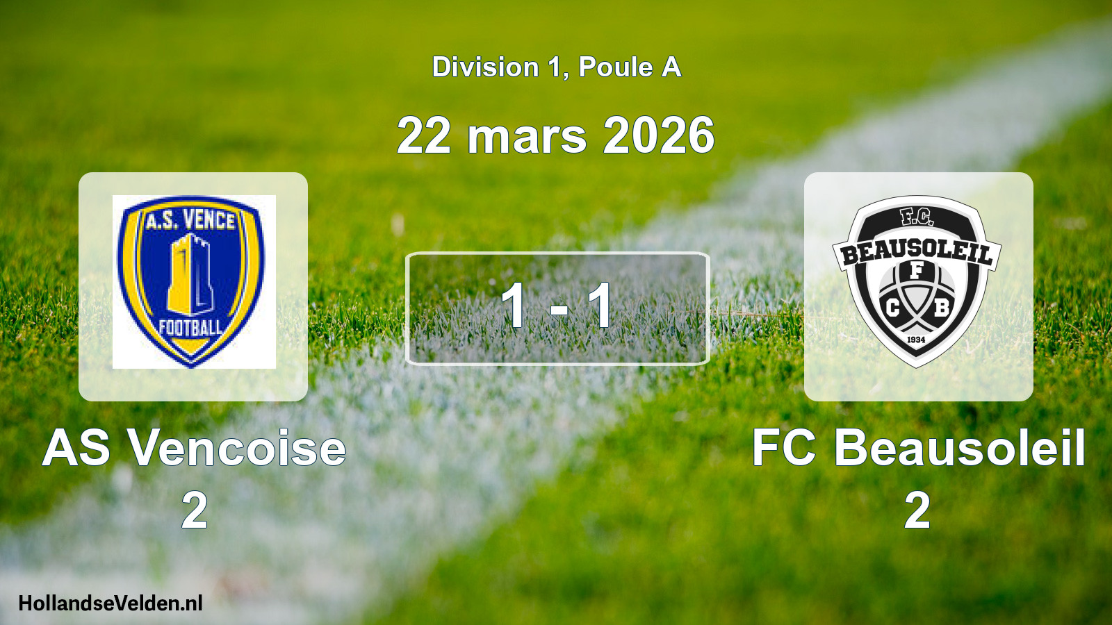 Match joué: AS Vencoise 2 - FC Beausoleil 2 1 - 1 (22 mars 2026)