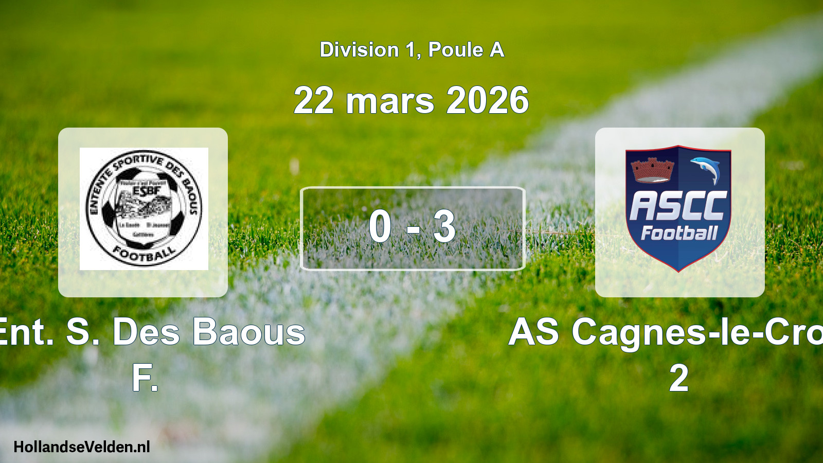 Match joué: Ent. S. Des Baous F. - AS Cagnes-le-Cros 2 0 - 3 (22 mars 2026)