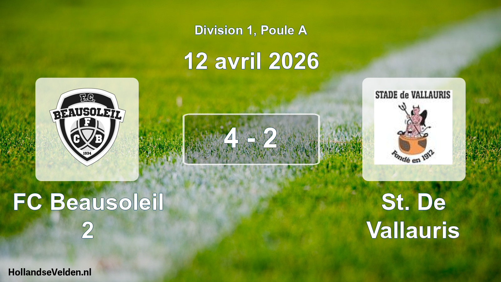 Match joué: FC Beausoleil 2 - Stade de Vallauris 4 - 2 (12 avril 2026)