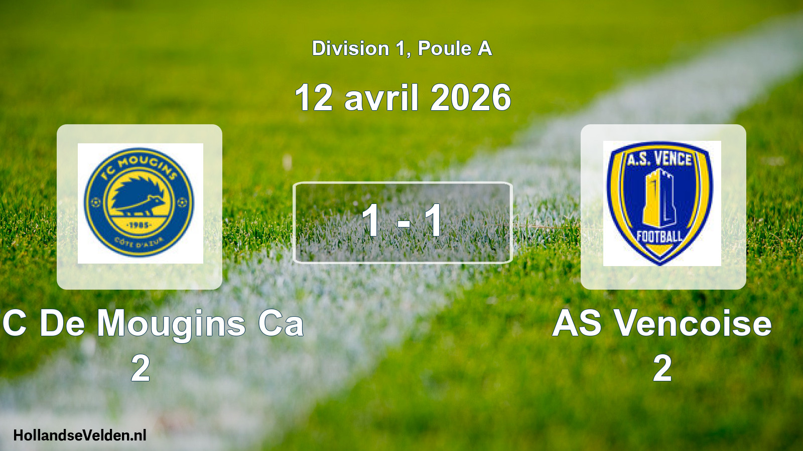 Match joué: FC De Mougins Ca 2 - AS Vencoise 2 1 - 1 (12 avril 2026)