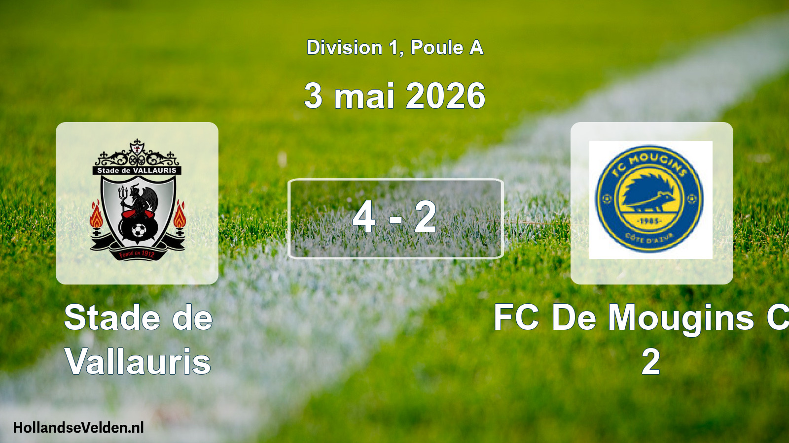 Match joué: Stade de Vallauris - FC De Mougins Ca 2 4 - 2 (3 mai 2026)