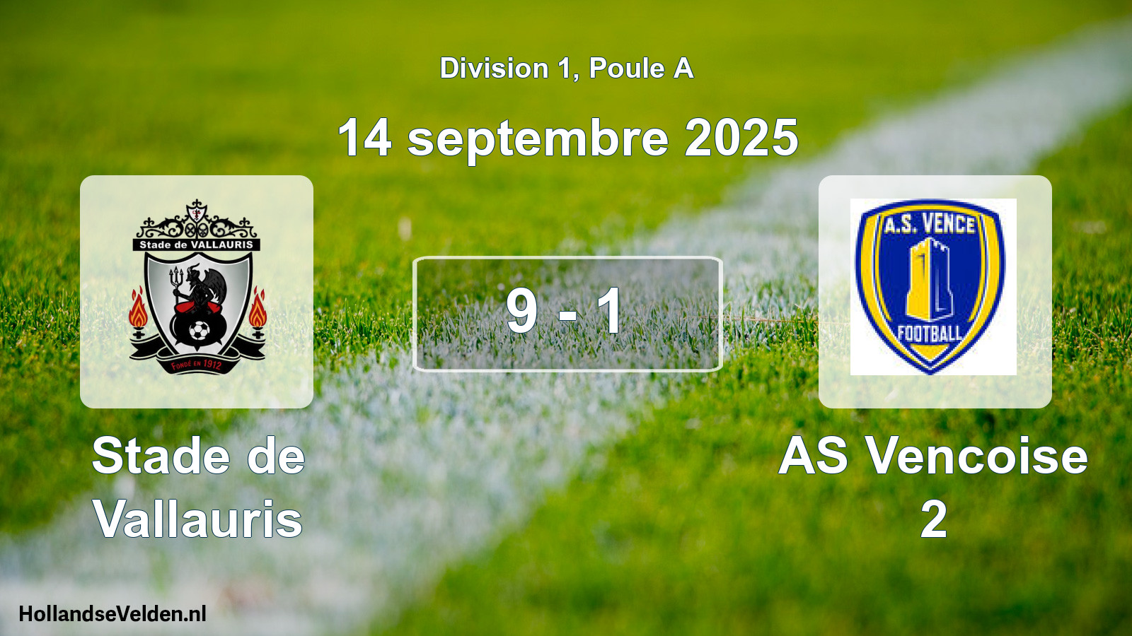 Match joué: Stade de Vallauris - AS Vencoise 2 9 - 1 (14 septembre 2025)