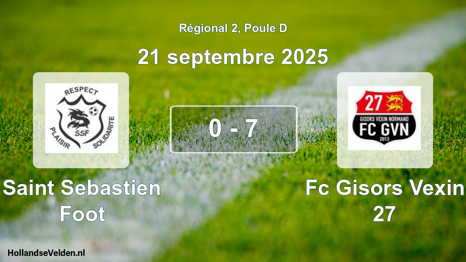 Gespeelde wedstrijd: Saint Sebastien Foot - Fc Gisors Vexin 27 0 - 7 (21 septembre 2025)