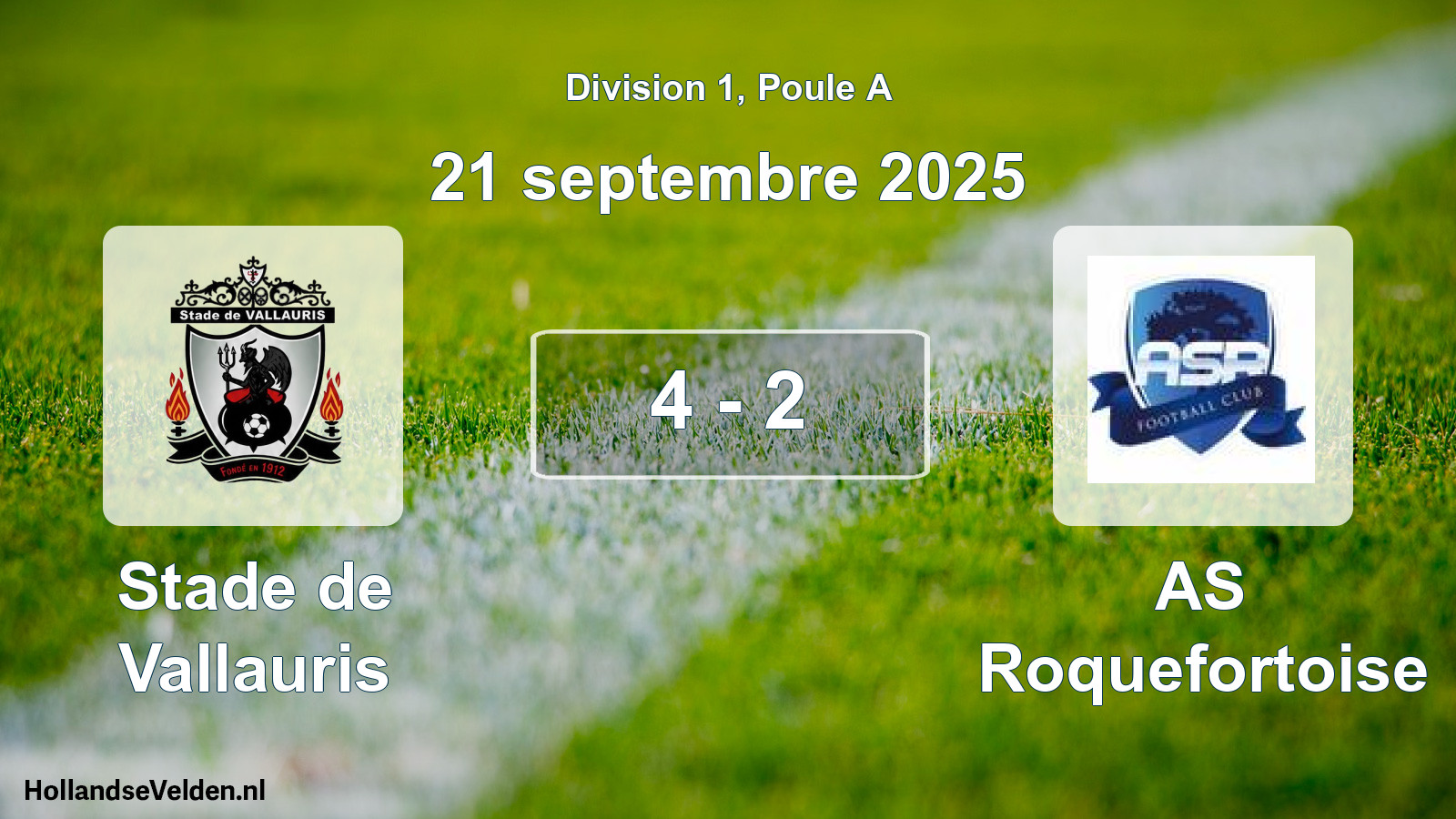Match joué: Stade de Vallauris - AS Roquefortoise 4 - 2 (21 septembre 2025)