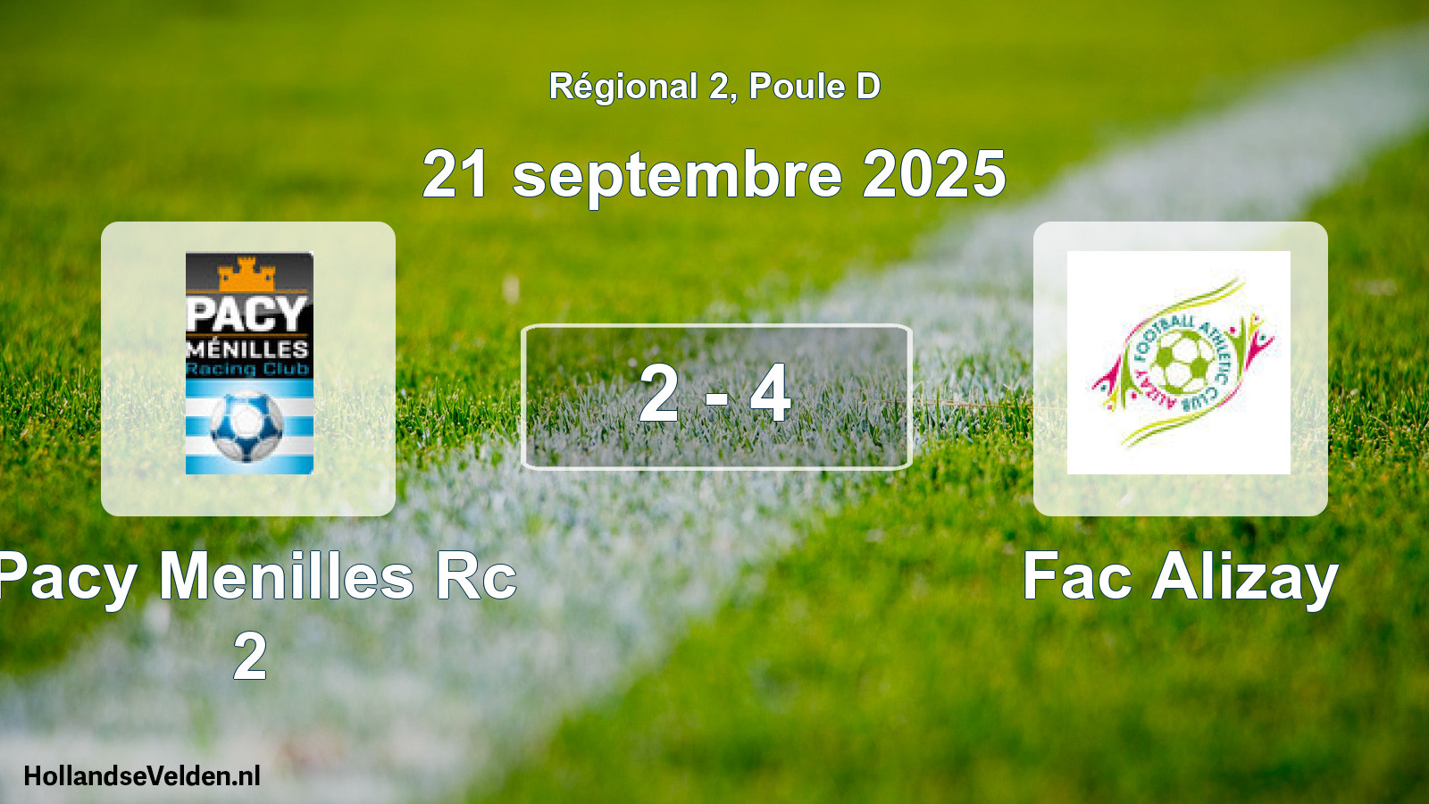 Gespeelde wedstrijd: Pacy Menilles Rc 2 - Fac Alizay 2 - 4 (21 september 2025)