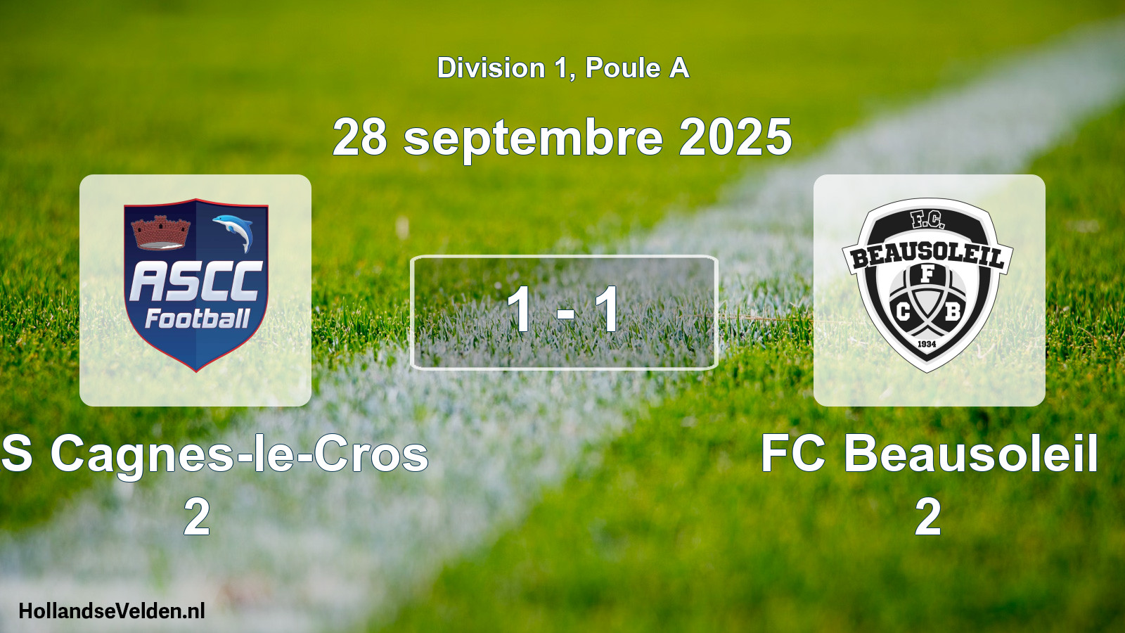 Match joué: AS Cagnes-le-Cros 2 - FC Beausoleil 2 1 - 1 (28 septembre 2025)