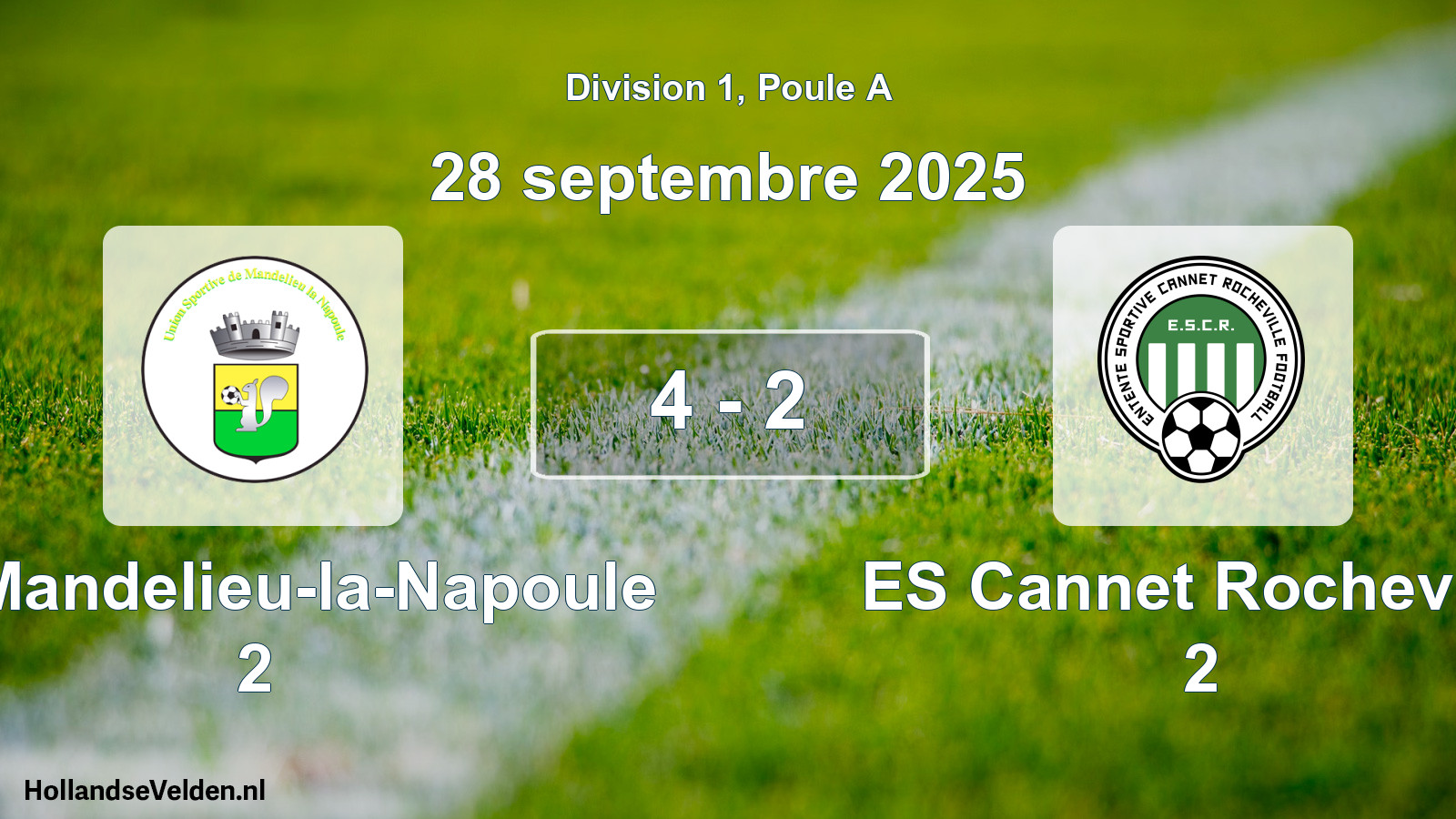 Match joué: US Mandelieu-la-Napoule 2 - ES Cannet Rocheville 2 4 - 2 (28 septembre 2025)