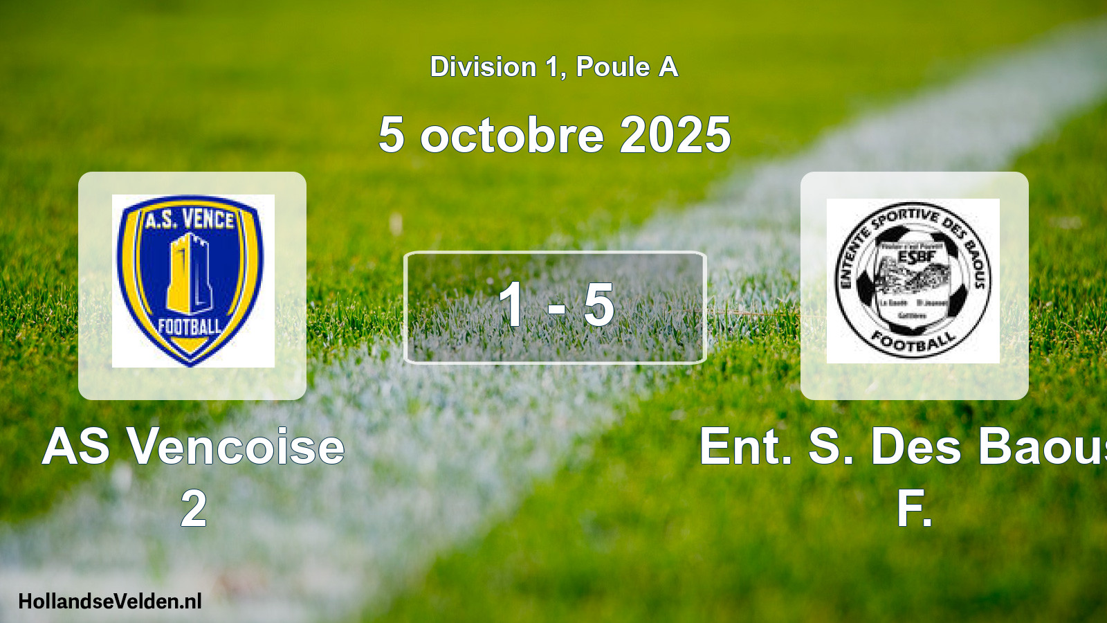 Match joué: AS Vencoise 2 - Ent. S. Des Baous F. 1 - 5 (5 octobre 2025)