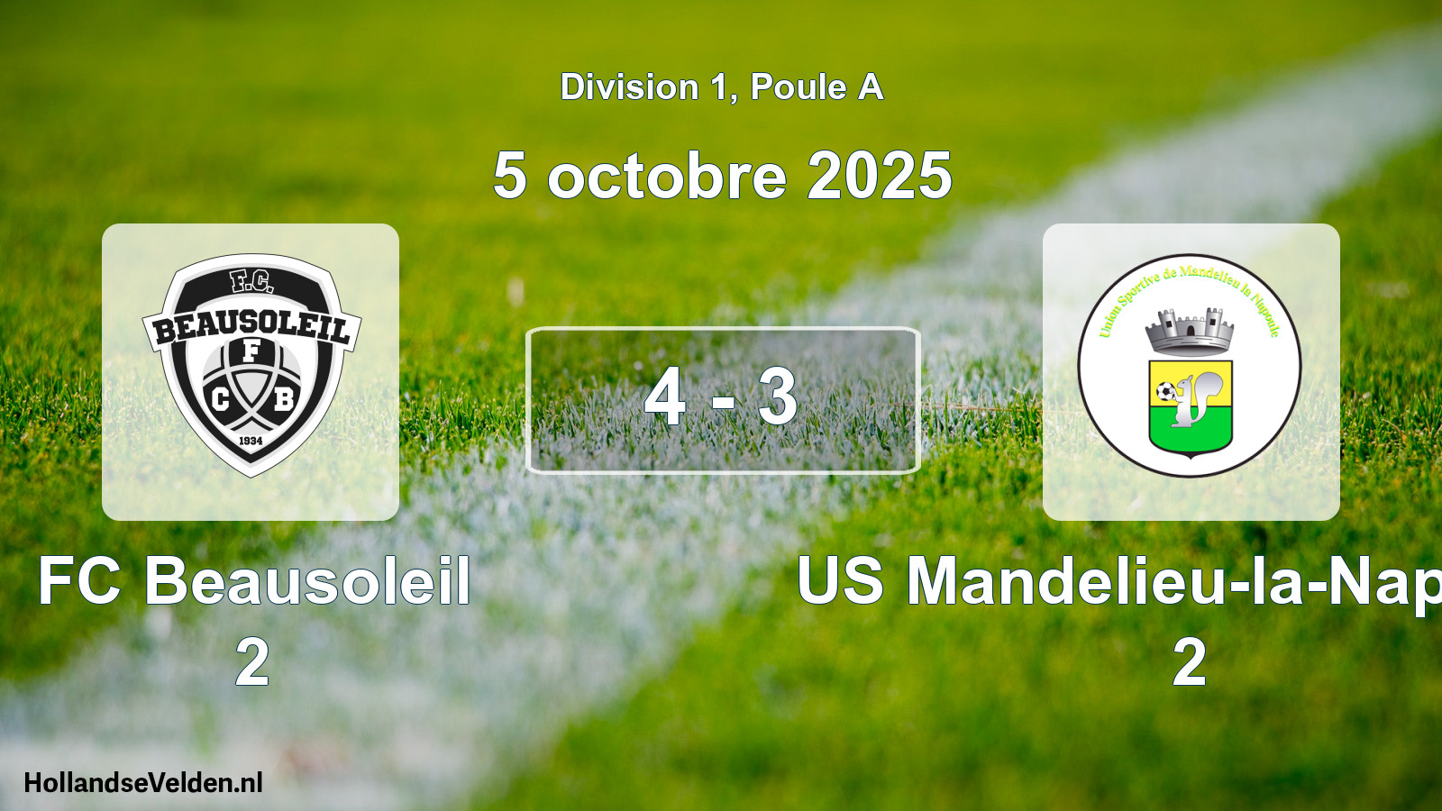 Match joué: FC Beausoleil 2 - US Mandelieu-la-Napoule 2 4 - 3 (5 octobre 2025)