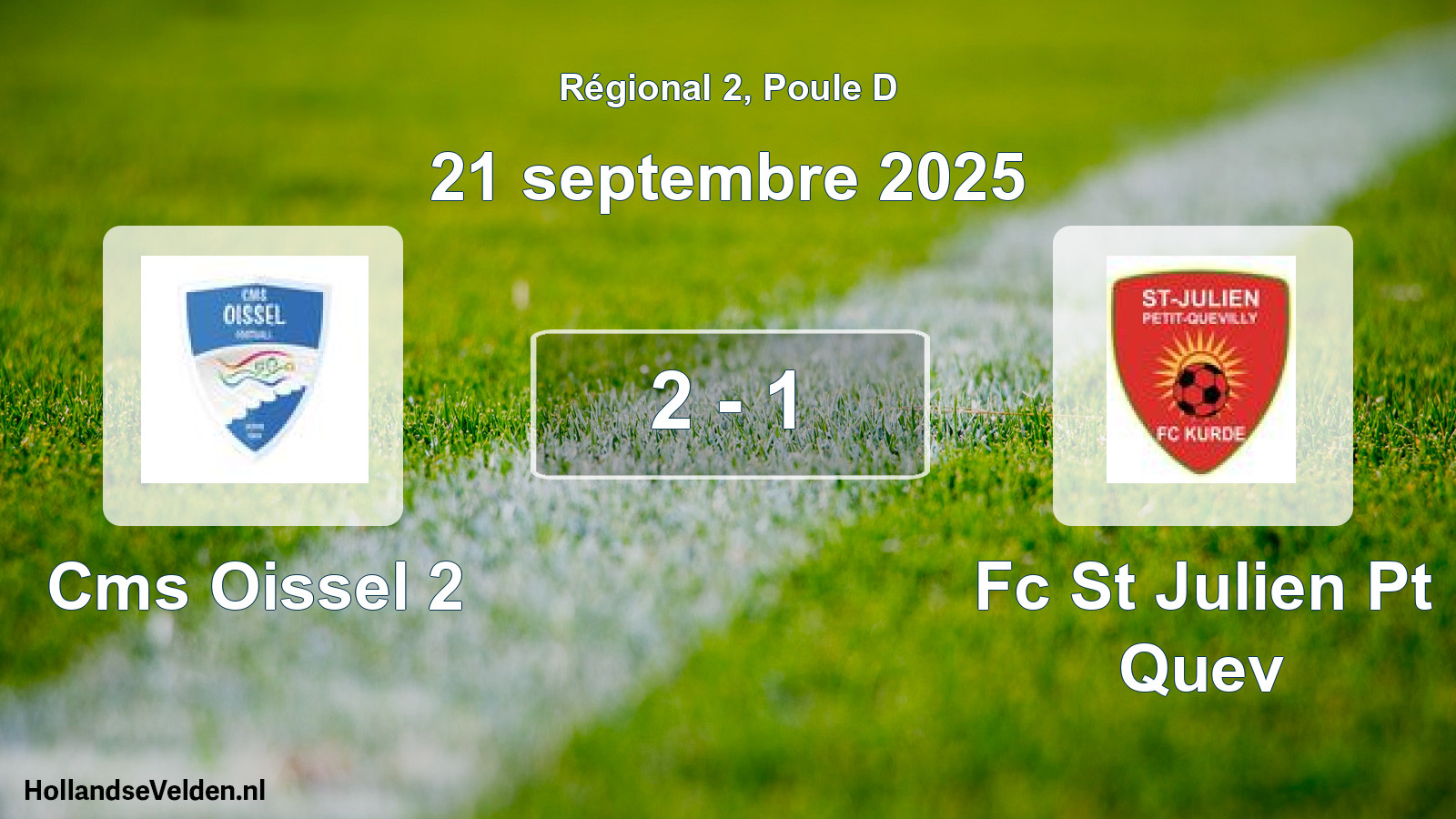 Gespeelde wedstrijd: Cms Oissel 2 - Fc St Julien Pt Quev 2 - 1 (21 septembre 2025)