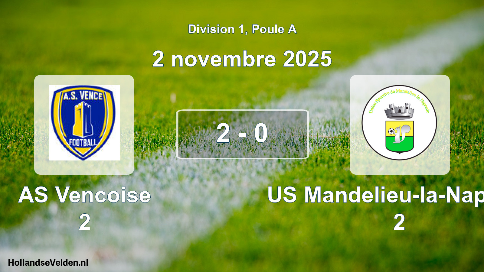 Match joué: AS Vencoise 2 - US Mandelieu-la-Napoule 2 2 - 0 (2 novembre 2025)