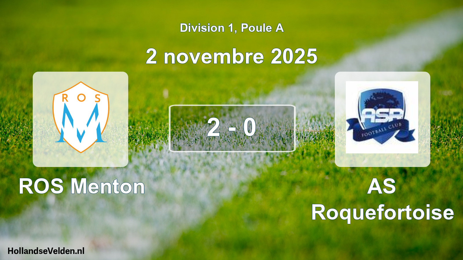 Match joué: ROS Menton - AS Roquefortoise 2 - 0 (2 novembre 2025)