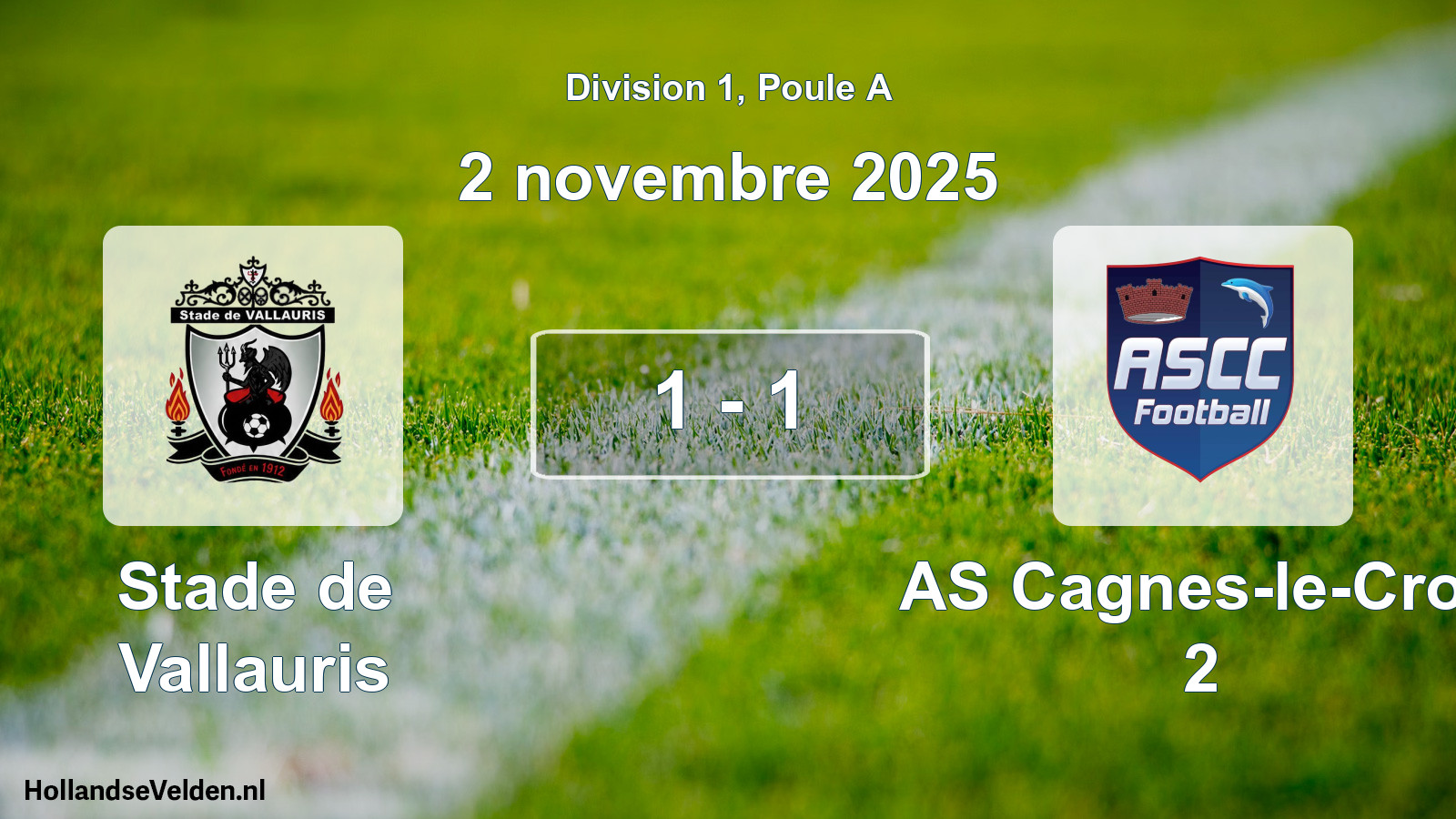 Match joué: Stade de Vallauris - AS Cagnes-le-Cros 2 1 - 1 (2 novembre 2025)