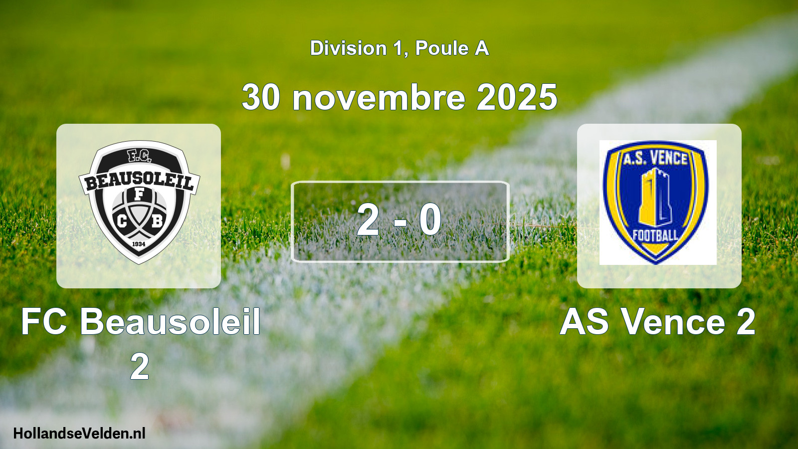 Match joué: FC Beausoleil 2 - AS Vencoise 2 2 - 0 (30 novembre 2025)