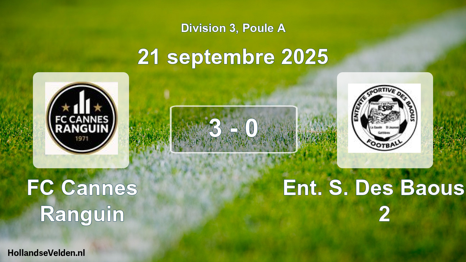 Match joué: FC Cannes Ranguin - Ent. S. Des Baous F. 2 3 - 0 (21 septembre 2025)