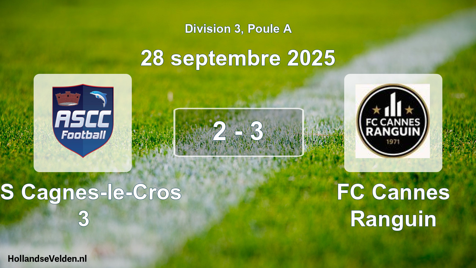 Match joué: AS Cagnes-le-Cros 3 - FC Cannes Ranguin 2 - 3 (28 septembre 2025)
