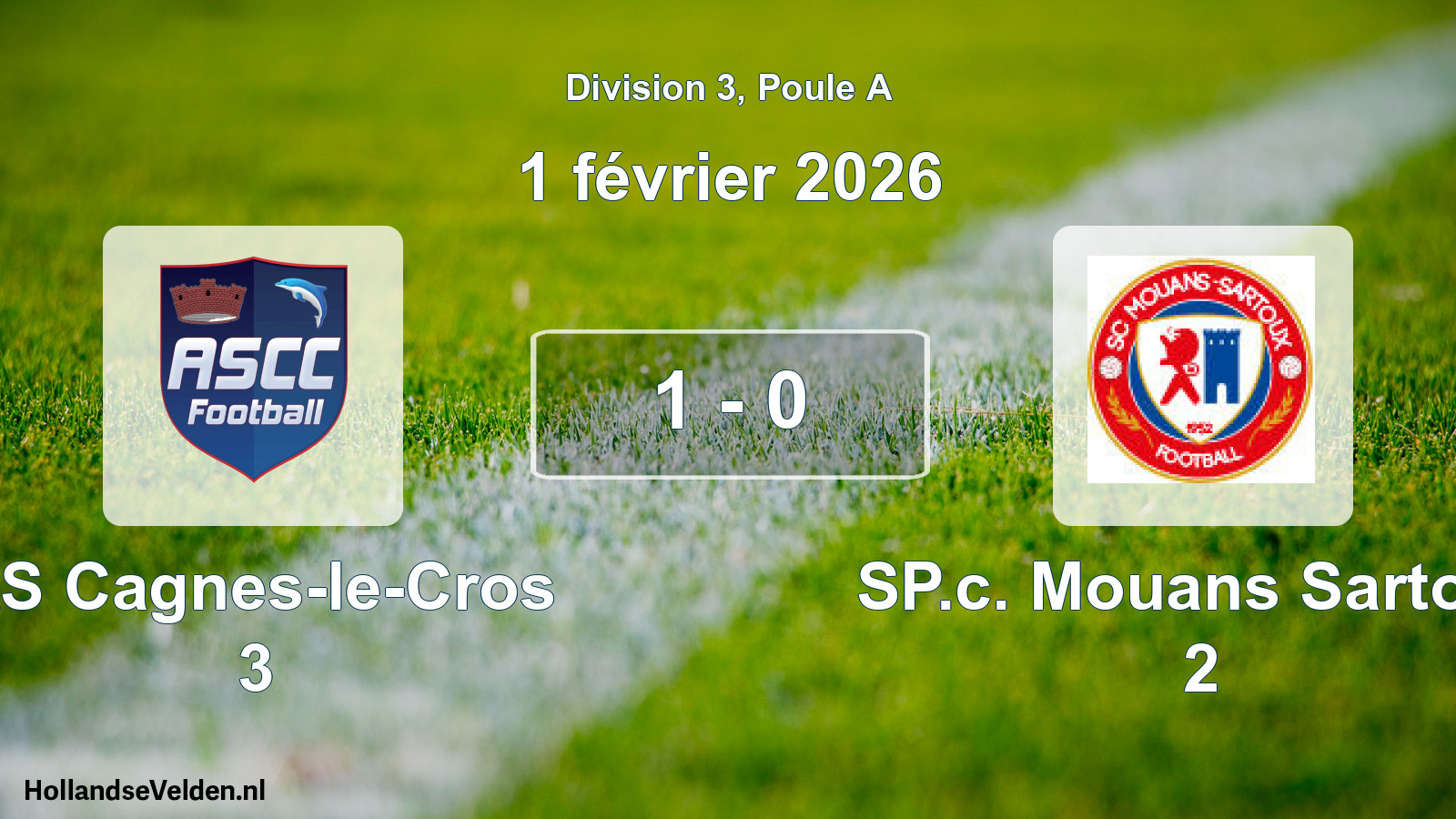 Match joué: AS Cagnes-le-Cros 3 - SP.c. Mouans Sartoux 2 1 - 0 (1 février 2026)