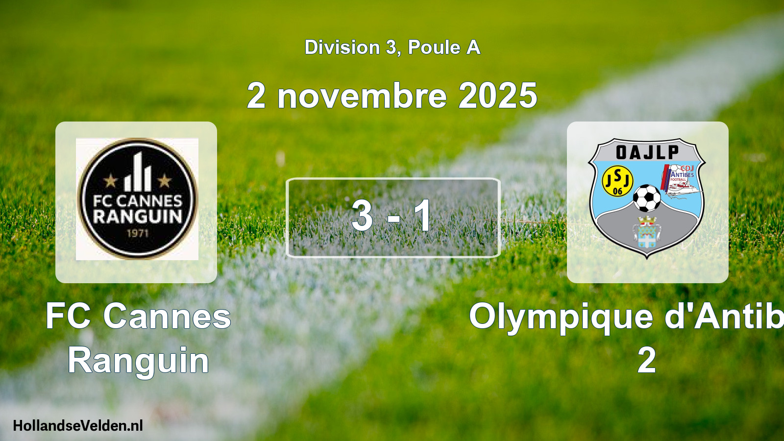 Match joué: FC Cannes Ranguin - Olympique d'Antibes 2 3 - 1 (2 novembre 2025)