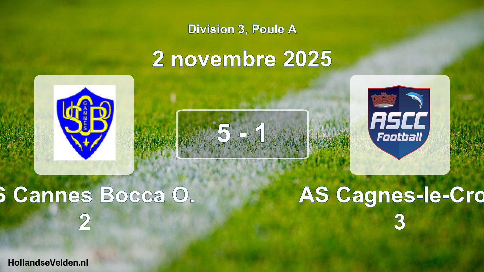 Match joué: US Cannes Bocca O. 2 - AS Cagnes-le-Cros 3 5 - 1 (2 novembre 2025)